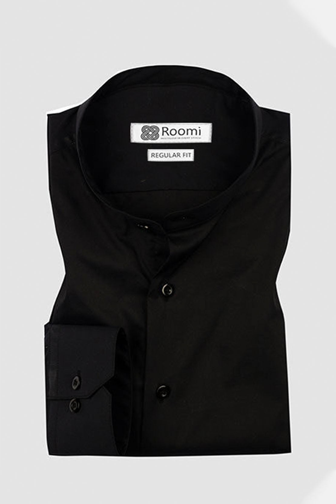 BLACK BAND COLLAR STRETCH SHIRT