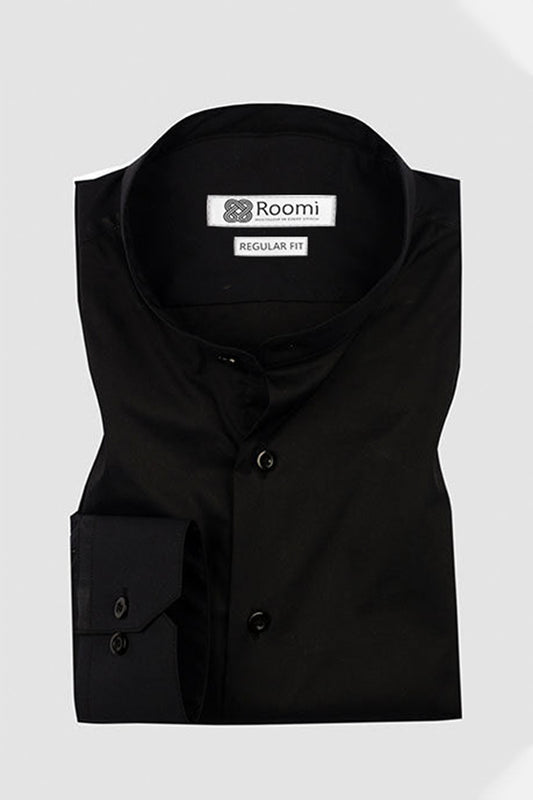 BLACK BAND COLLAR STRETCH SHIRT