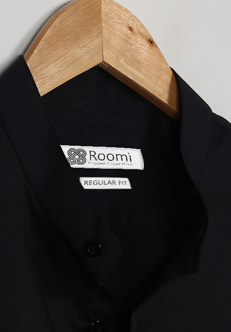 BLACK BAND COLLAR STRETCH SHIRT