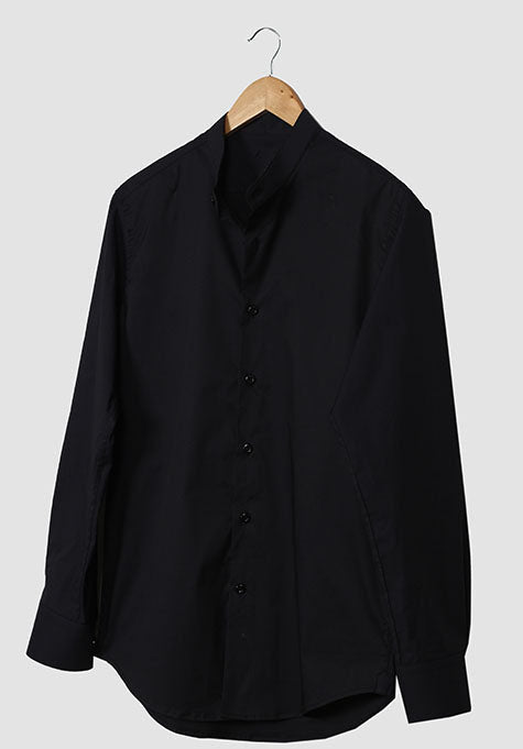 BLACK BAND COLLAR STRETCH SHIRT