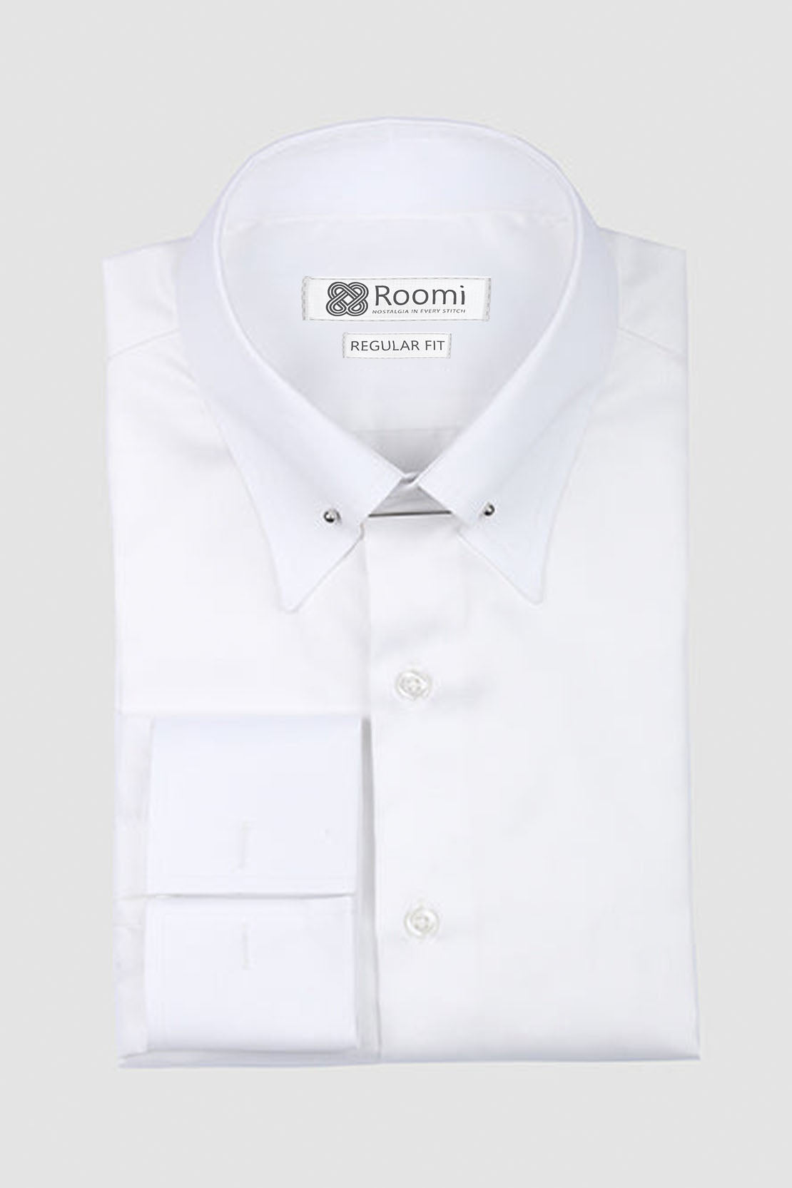 WHITE PIN COLLAR MEN'S STRETCH SHIRT