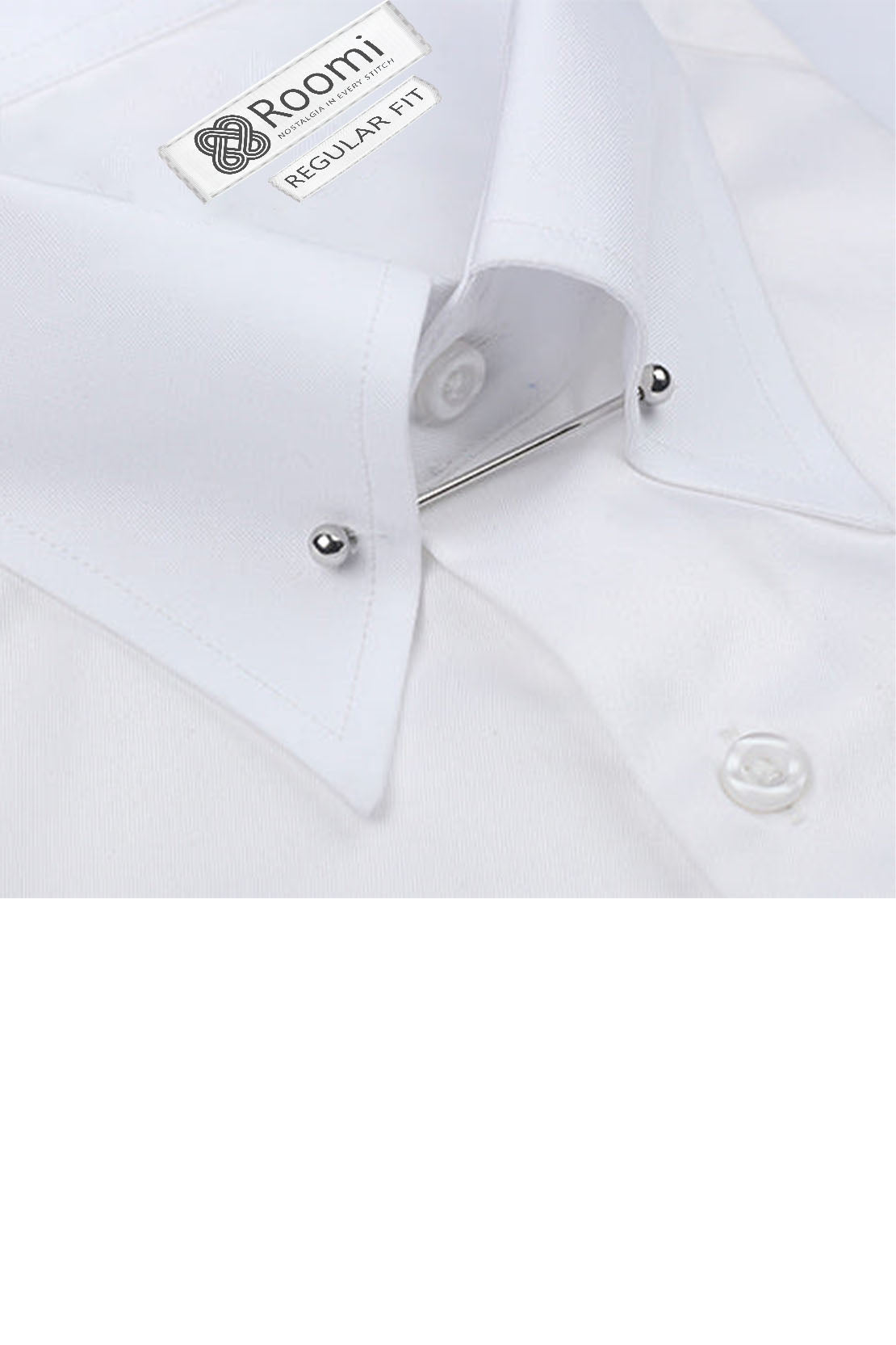 WHITE PIN COLLAR MEN'S STRETCH SHIRT