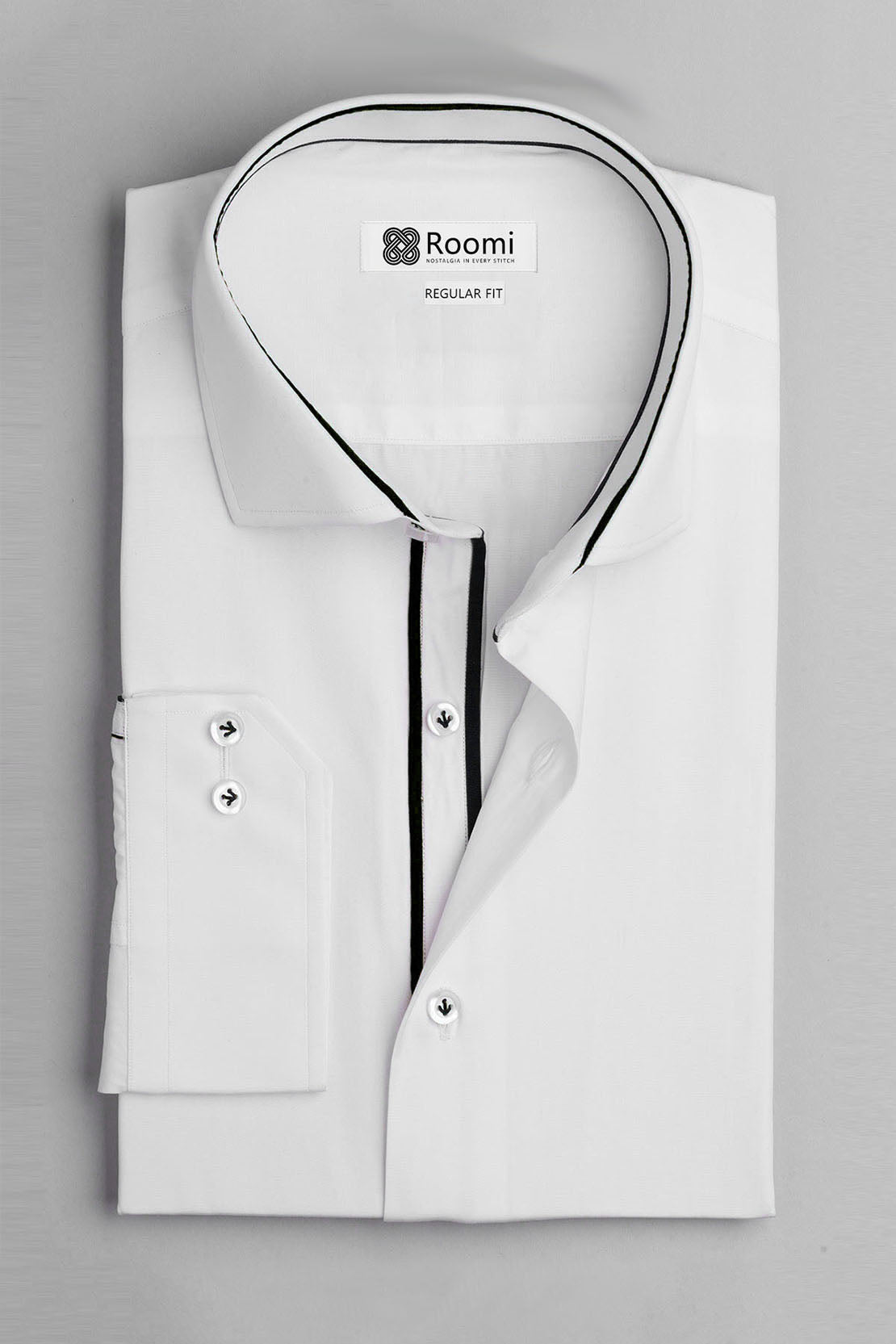 BLACK CONTRAST-TRIM DRESS SHIRT