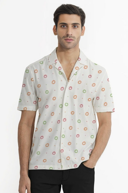 WHITE CUBAN PATTERN SHIRT