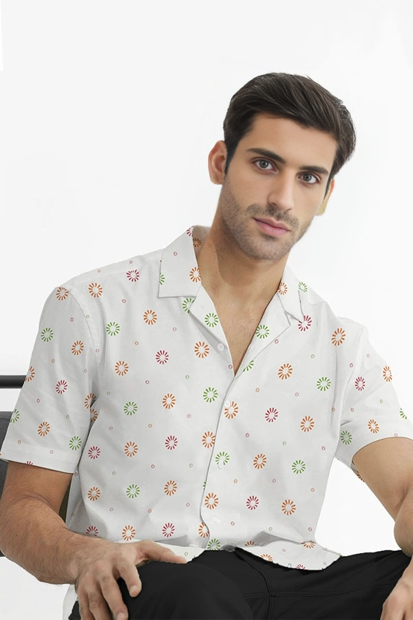 WHITE CUBAN PATTERN SHIRT