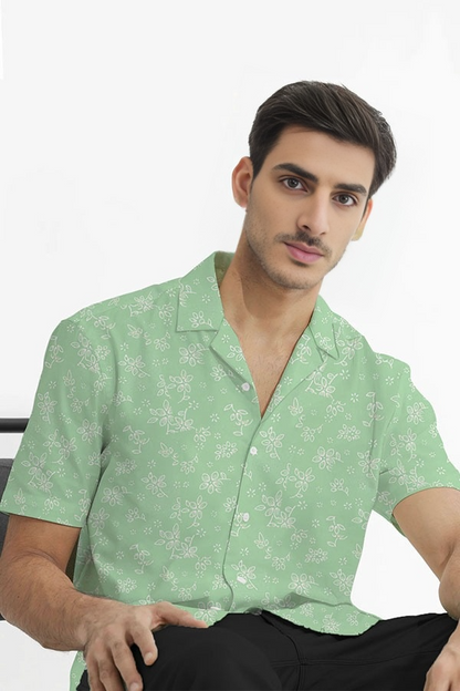 FLORAL WHITE CUBAN PATTERN SHIRT