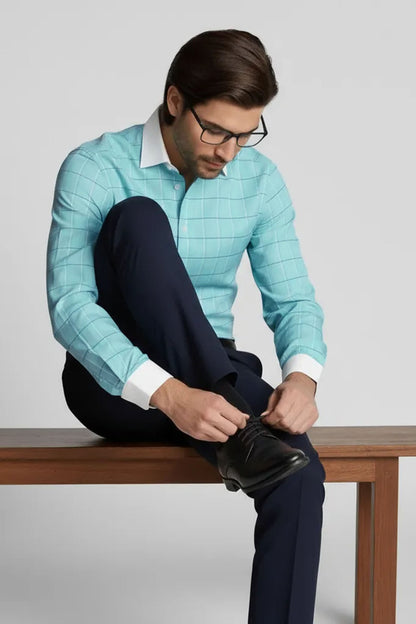TURQUOISE CLASSIC GRID SHIRT