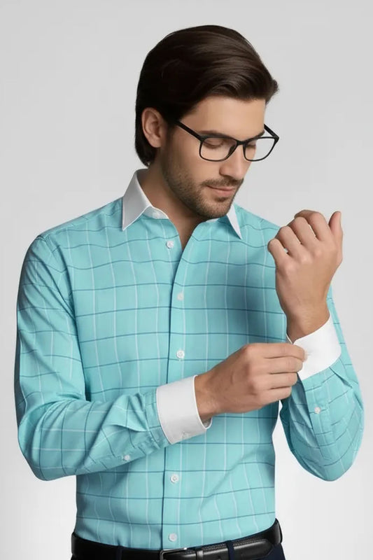 TURQUOISE CLASSIC GRID SHIRT