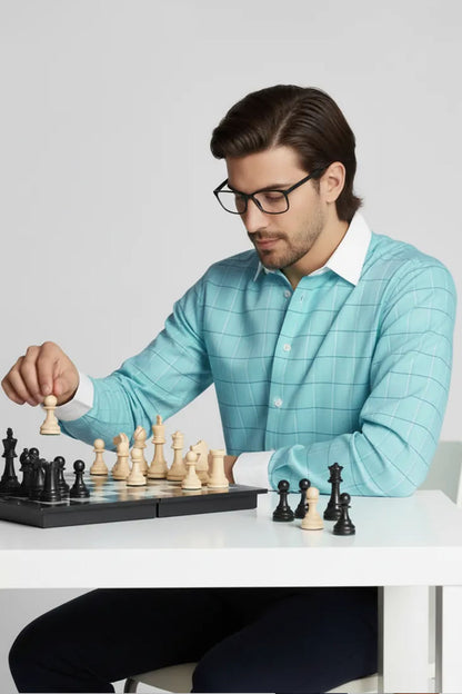 TURQUOISE CLASSIC GRID SHIRT