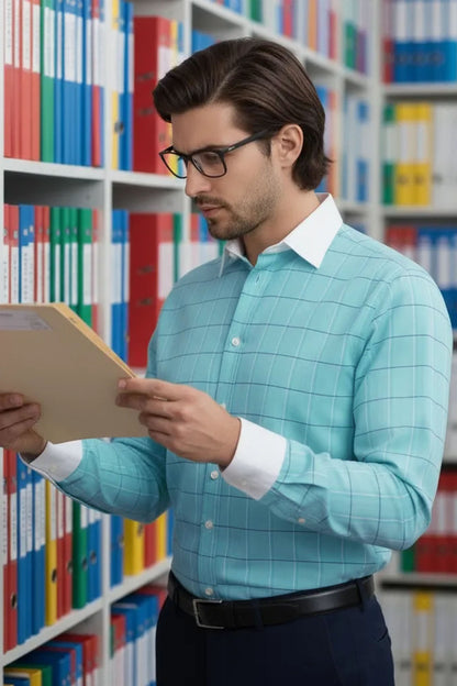 TURQUOISE CLASSIC GRID SHIRT