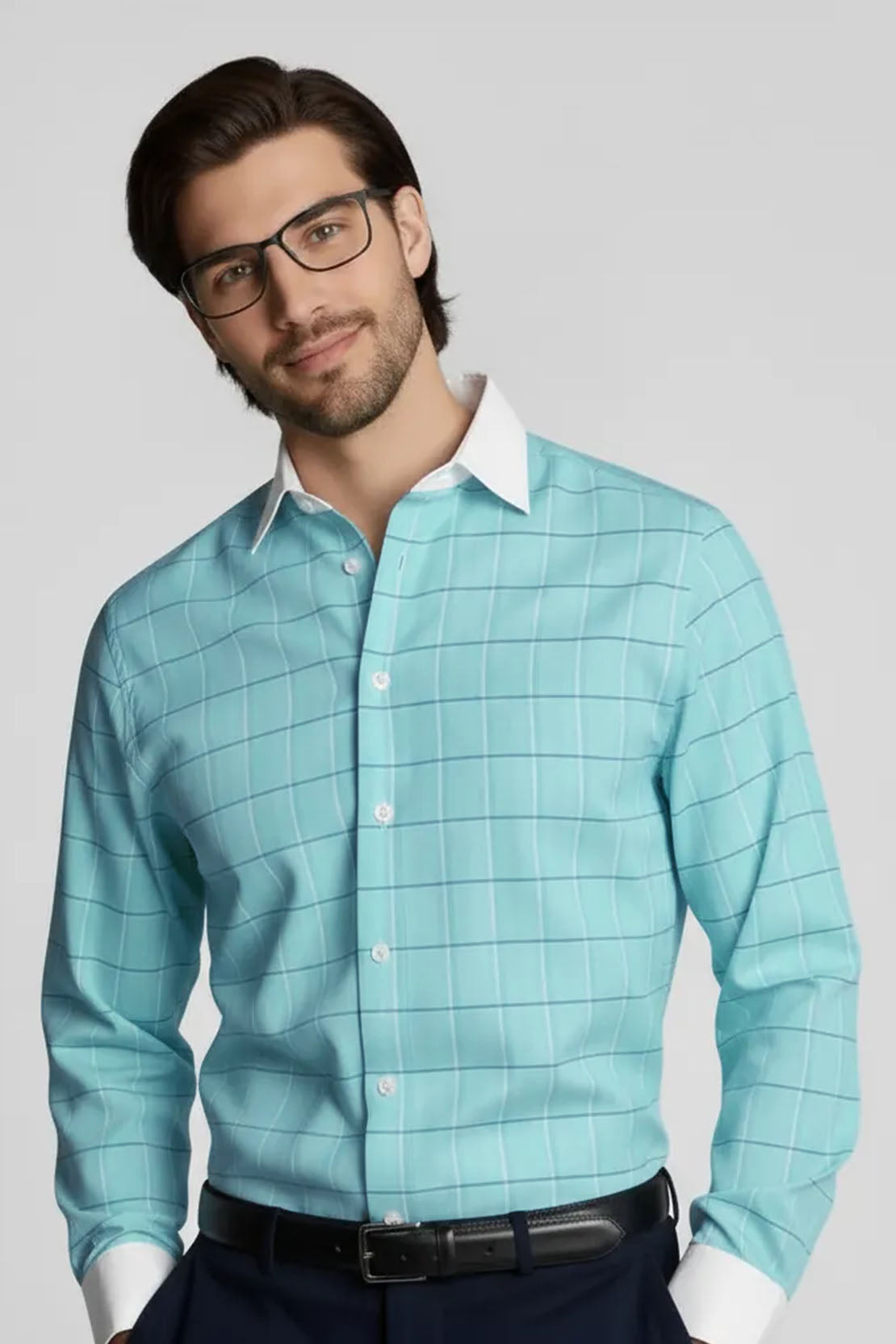 TURQUOISE CLASSIC GRID SHIRT
