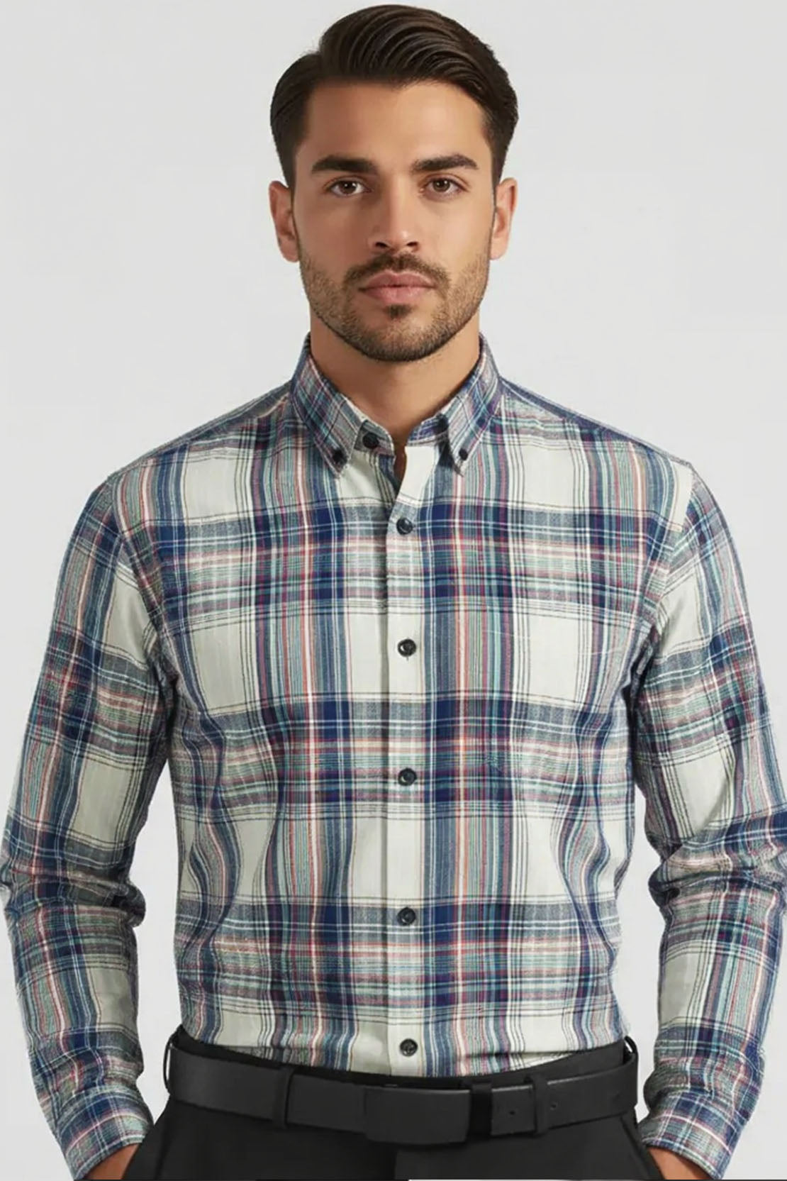 NEUTRAL TONE CHECK BUSINESS SHIRT