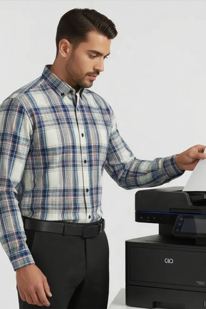 NEUTRAL TONE CHECK BUSINESS SHIRT