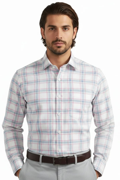 WHITE SOFT PLAID FORMAL SHIRT