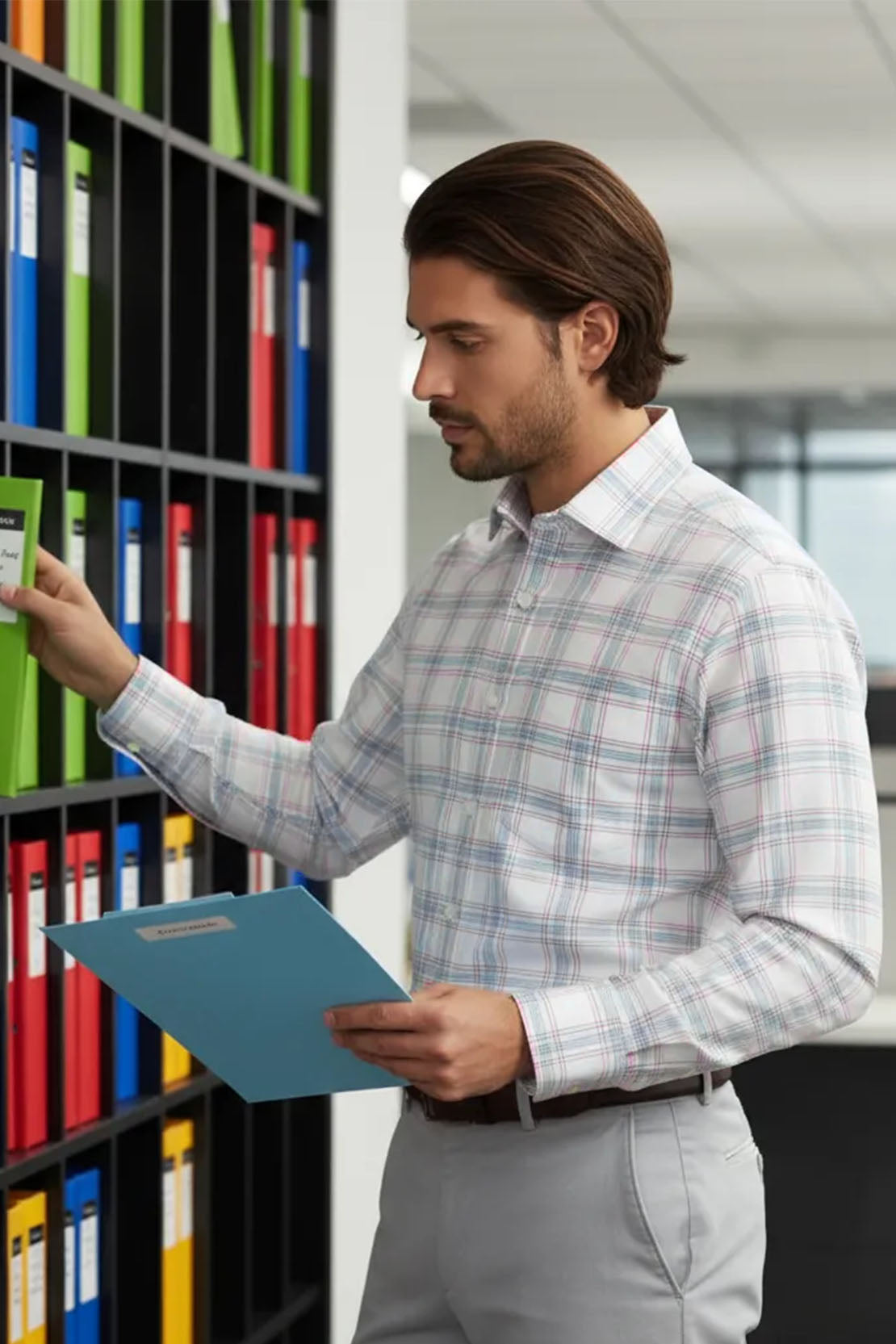 WHITE SOFT PLAID FORMAL SHIRT