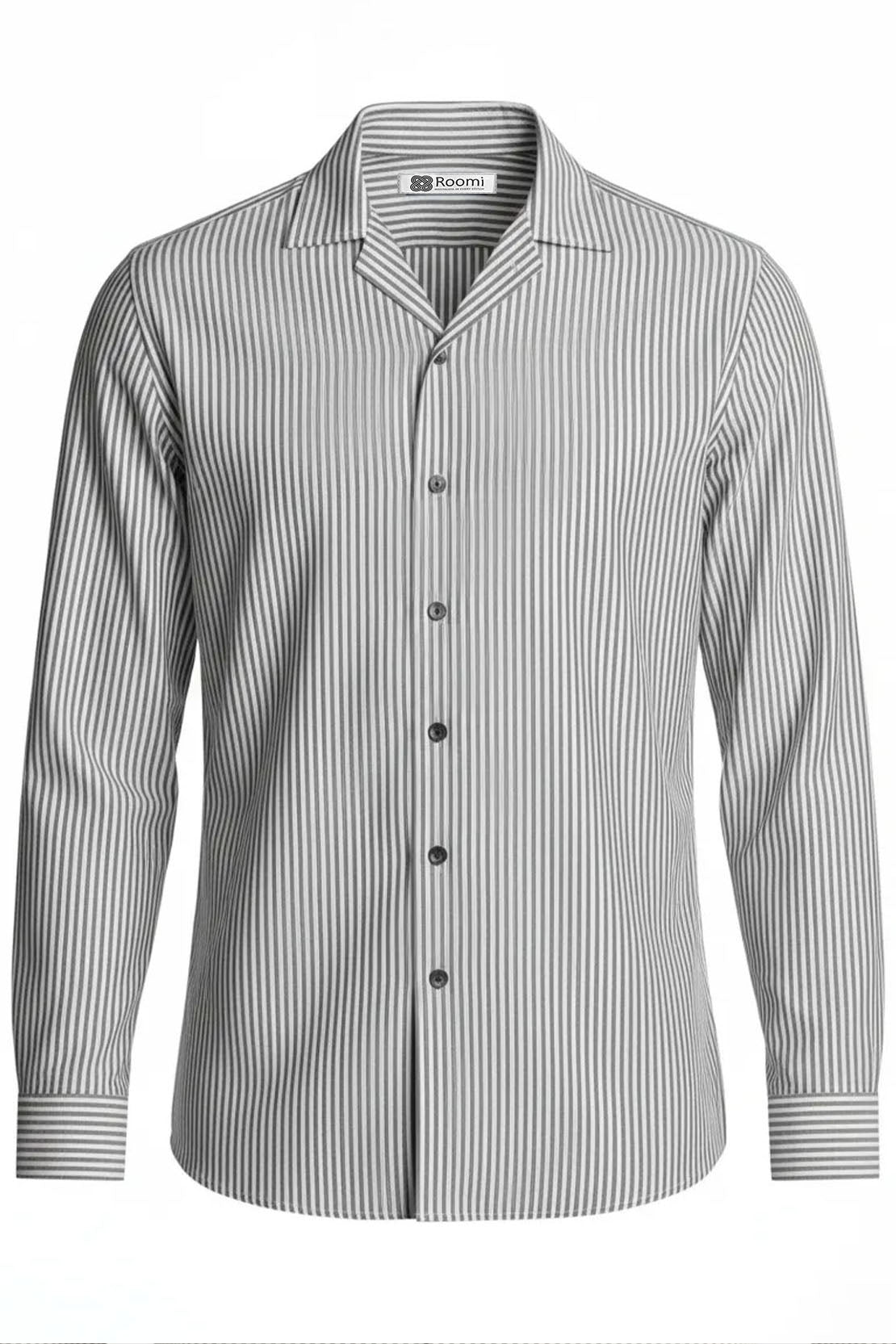 CRISP GREY BLACK VERTICAL LINE CUBAN SHIRT