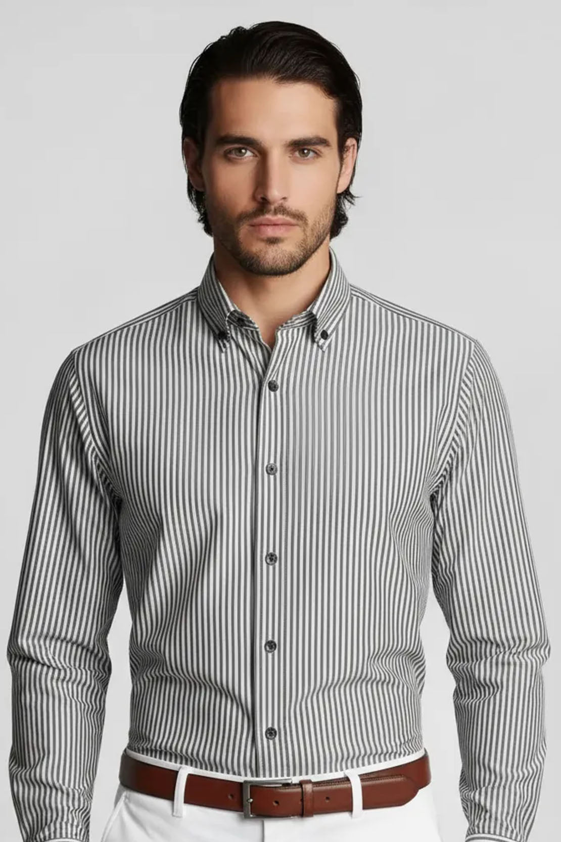 CRISP GREY BLACK VERTICAL LINE SHIRT