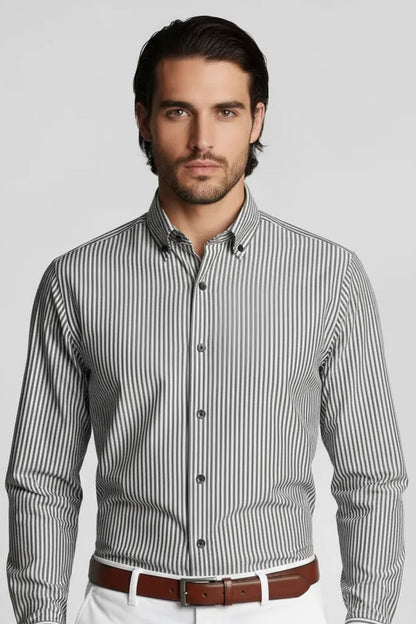 CRISP GREY BLACK VERTICAL LINE SHIRT