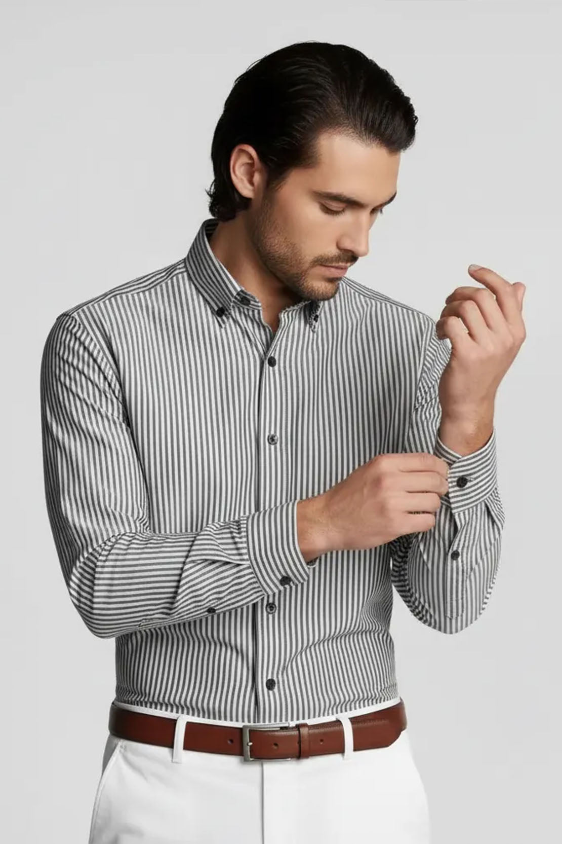 CRISP GREY BLACK VERTICAL LINE SHIRT
