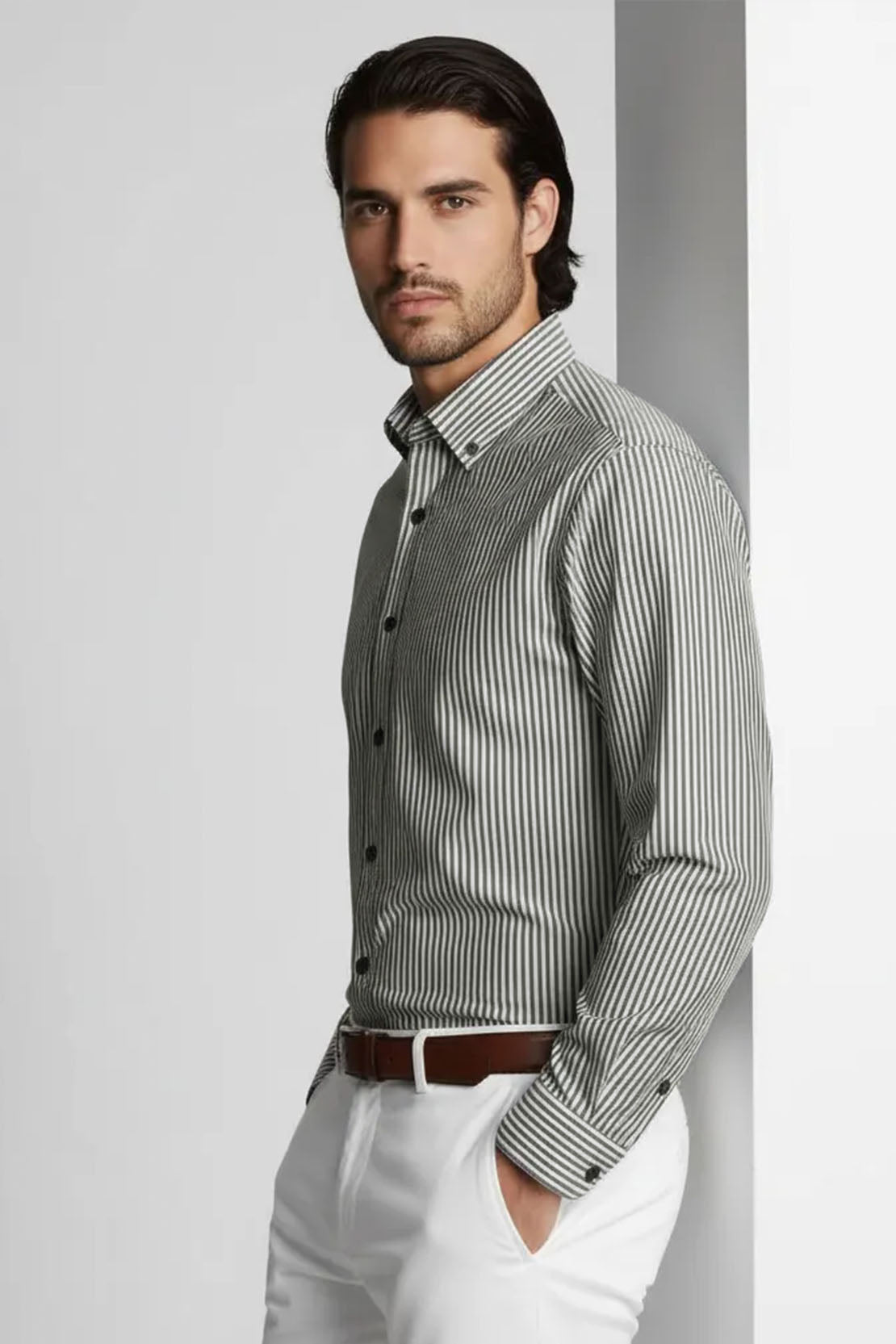 CRISP GREY BLACK VERTICAL LINE SHIRT