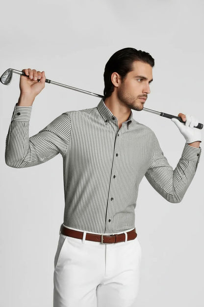 CRISP GREY BLACK VERTICAL LINE SHIRT