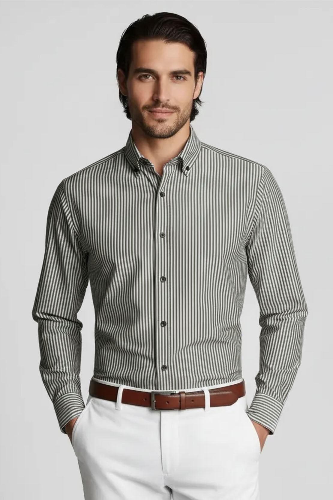 CRISP GREY BLACK VERTICAL LINE SHIRT