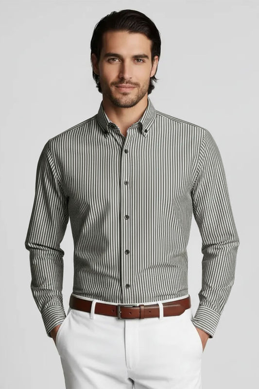 CRISP GREY BLACK VERTICAL LINE SHIRT