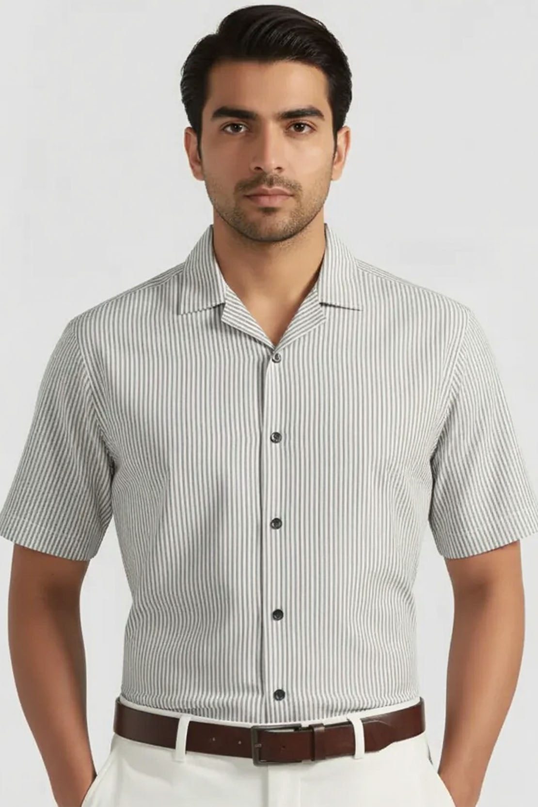 FRESH SILVER GRAY STRIPED SHIRT