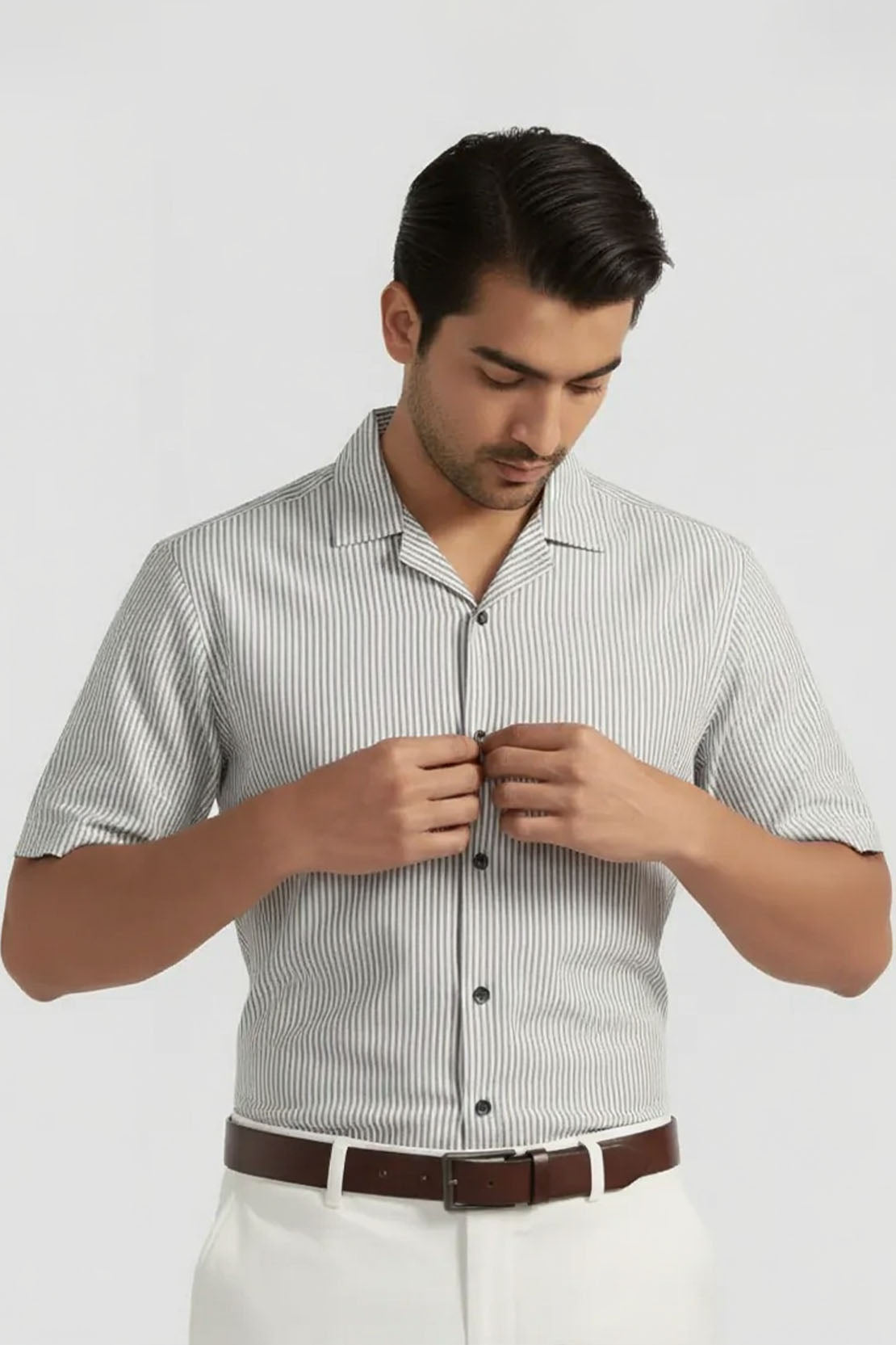 FRESH SILVER GRAY STRIPED SHIRT