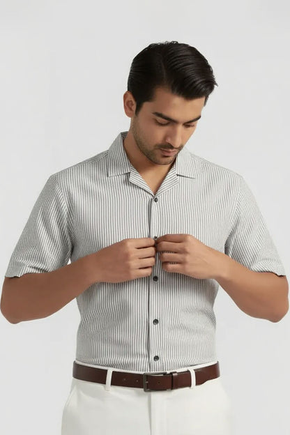 FRESH SILVER GRAY STRIPED SHIRT