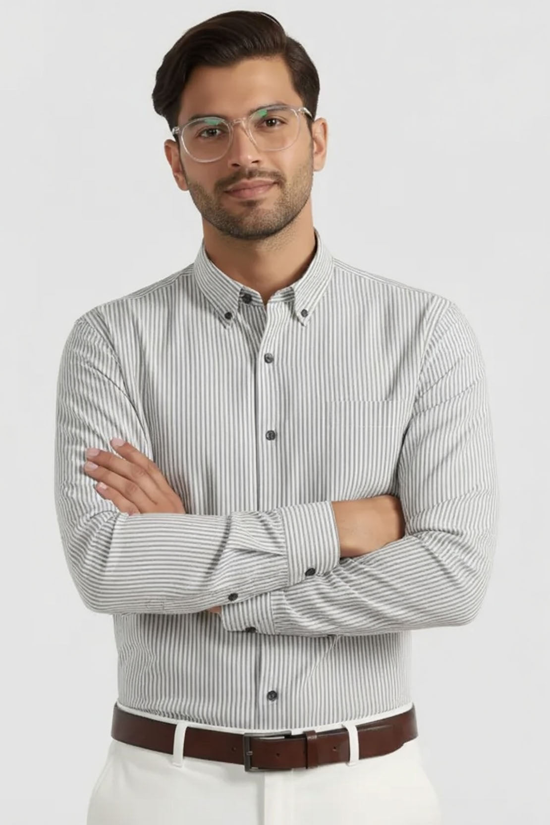 BUTTON DOWN GRAY STRIPE BUSINESS