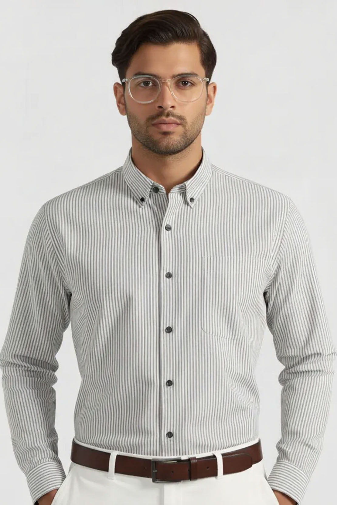 BUTTON DOWN GRAY STRIPE BUSINESS