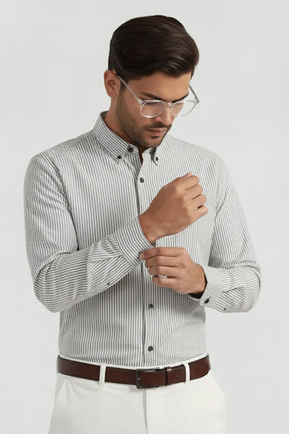 BUTTON DOWN GRAY STRIPE BUSINESS