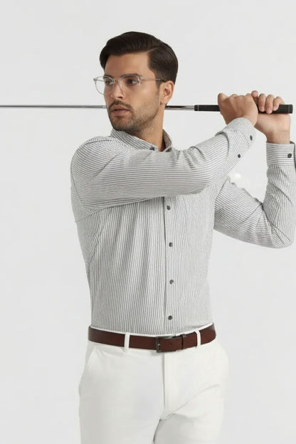 BUTTON DOWN GRAY STRIPE BUSINESS