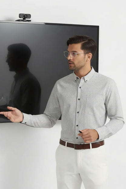 BUTTON DOWN GRAY STRIPE BUSINESS