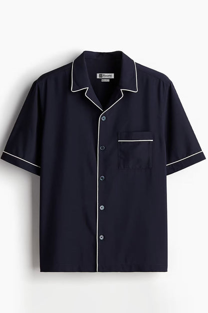 NAVY RESORT COLLAR SHIRT