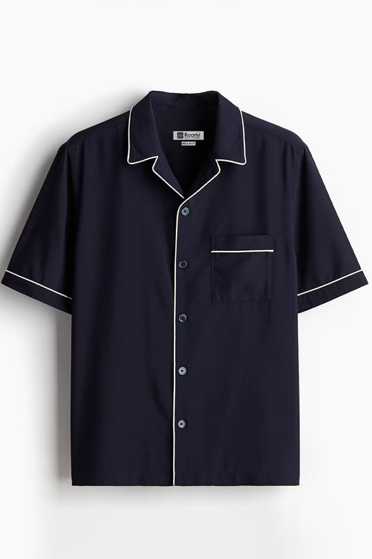 NAVY RESORT COLLAR SHIRT