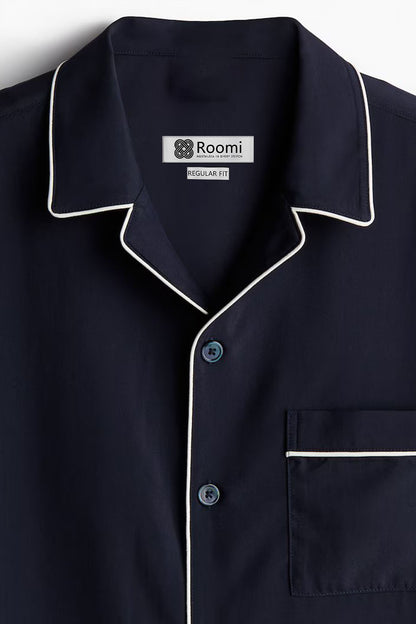 NAVY RESORT COLLAR SHIRT