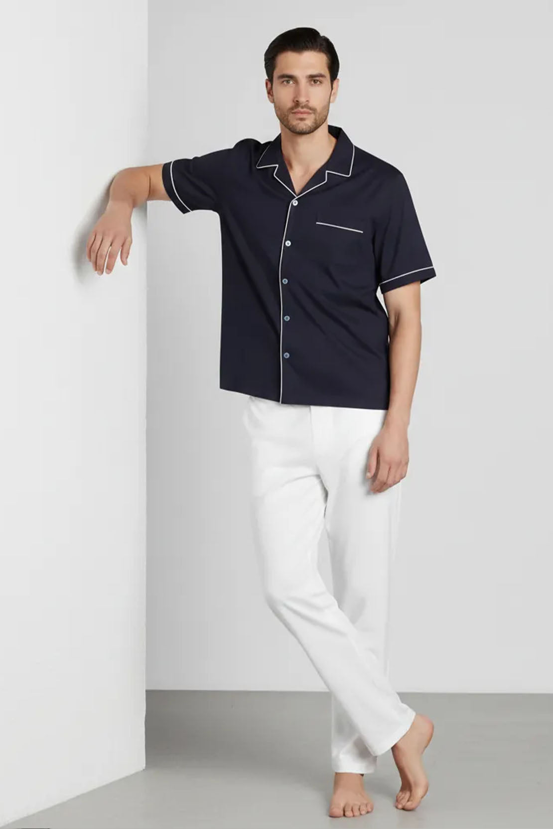 NAVY RESORT COLLAR SHIRT