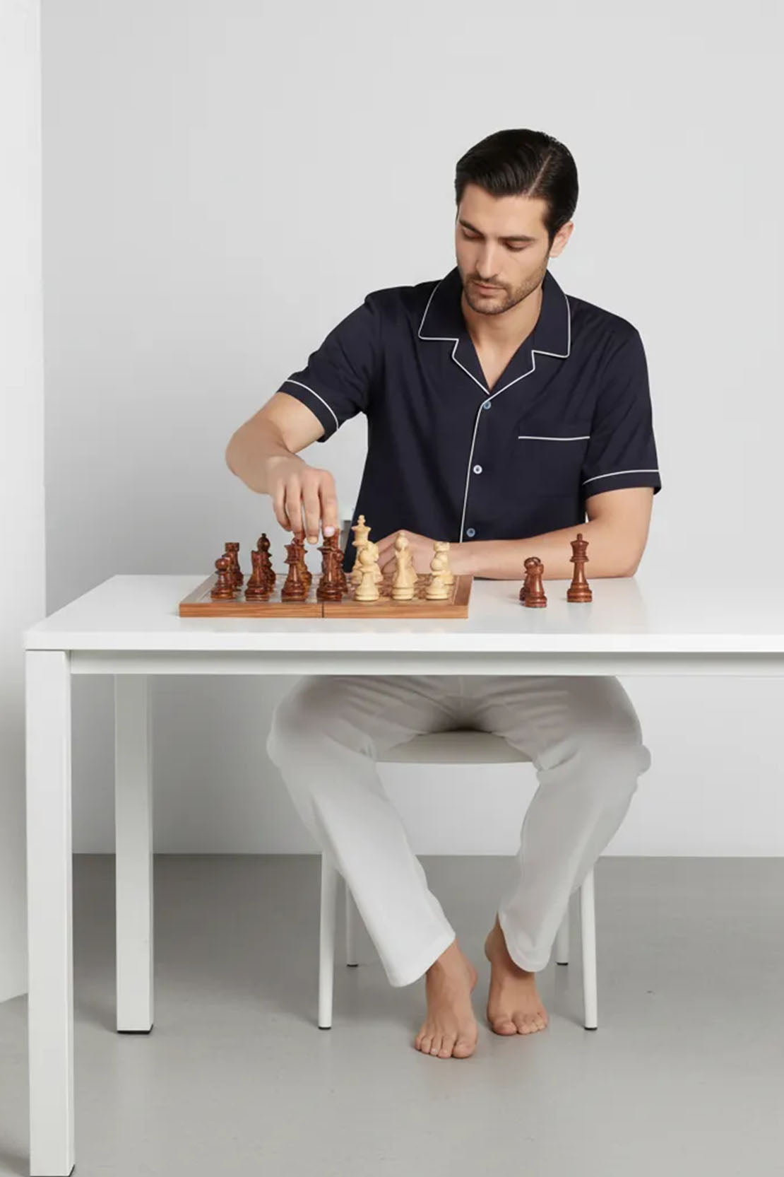 NAVY RESORT COLLAR SHIRT