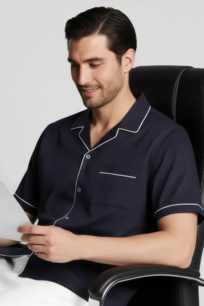 NAVY RESORT COLLAR SHIRT