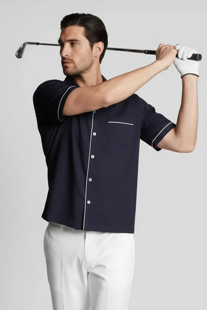 NAVY RESORT COLLAR SHIRT