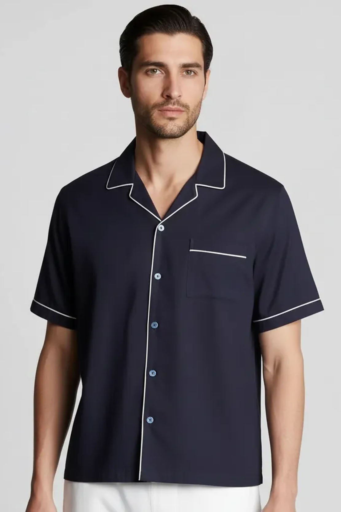 NAVY RESORT COLLAR SHIRT