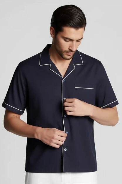 NAVY RESORT COLLAR SHIRT