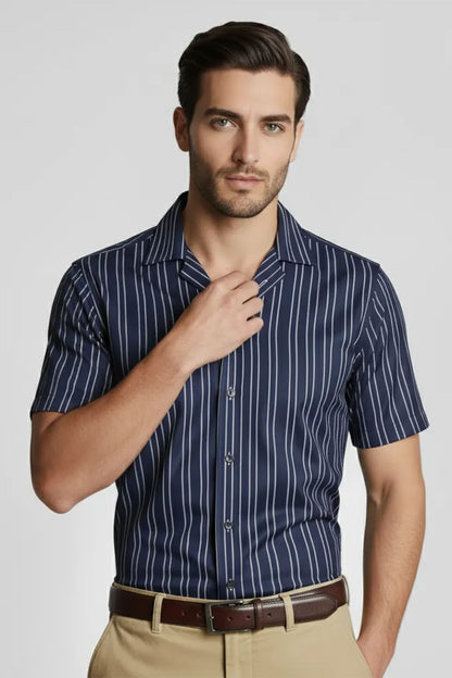 SHADOW NAVY BLUE CUBAN SHIRT