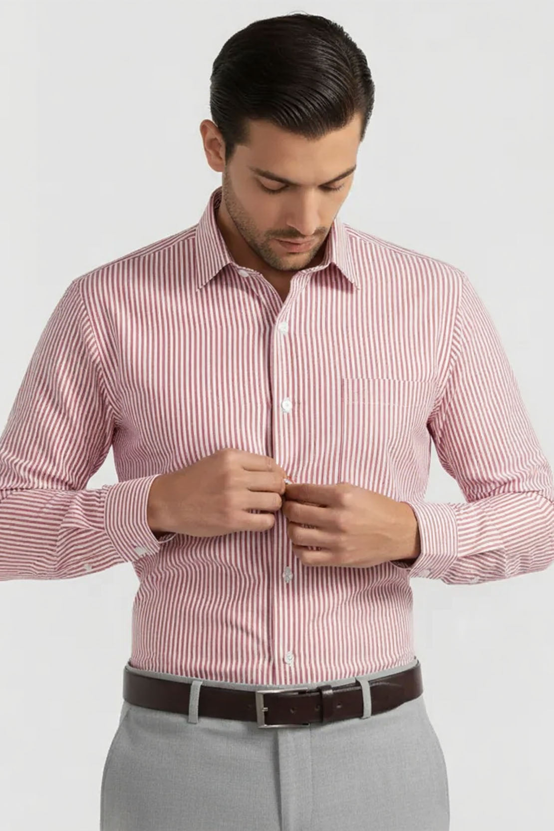 RED CORAL STRIPE POPLIN MEN'S BESPOKE SHIRT
