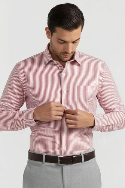 RED CORAL STRIPE POPLIN MEN'S BESPOKE SHIRT