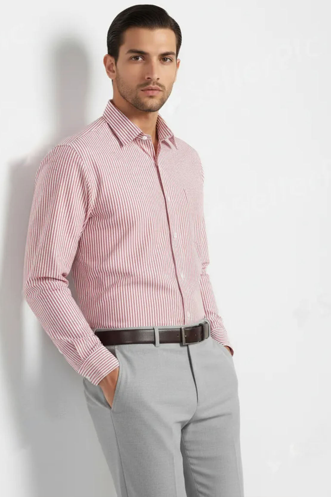RED CORAL STRIPE POPLIN MEN'S BESPOKE SHIRT