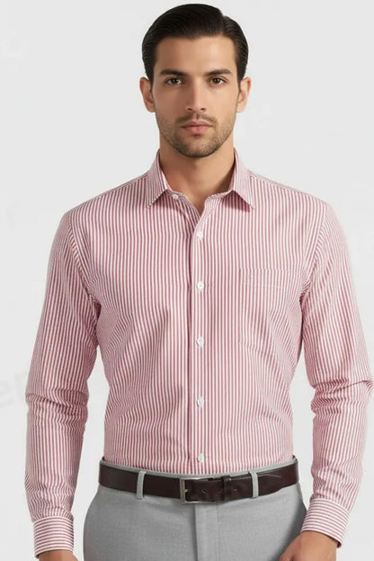 RED CORAL STRIPE POPLIN MEN'S BESPOKE SHIRT