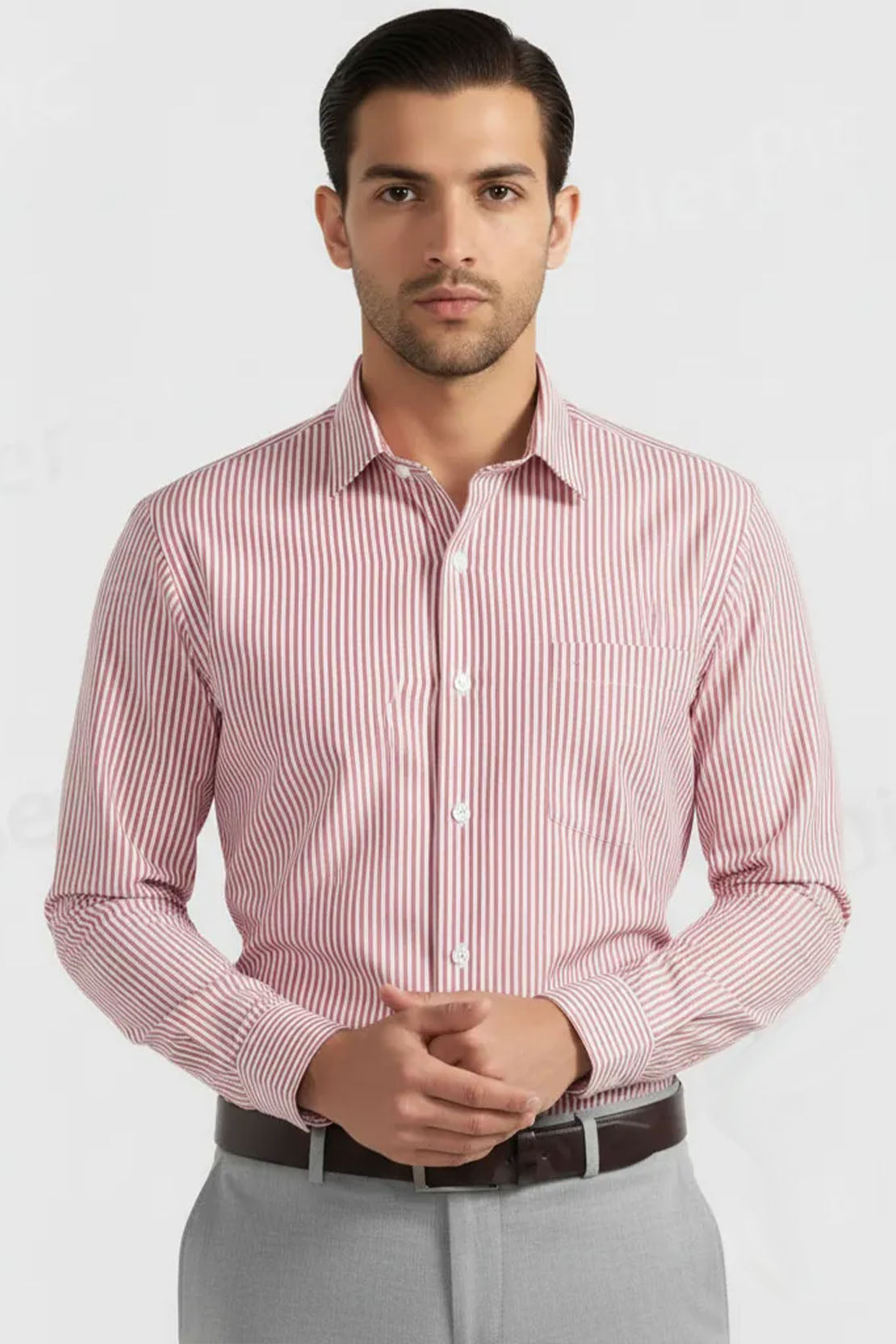 RED CORAL STRIPE POPLIN MEN'S BESPOKE SHIRT